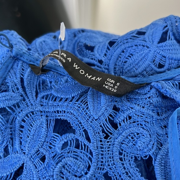 Zara Royal Blue Guipure Lace Embroidery Chic Midi Dress Size Small - Picture 9 of 16